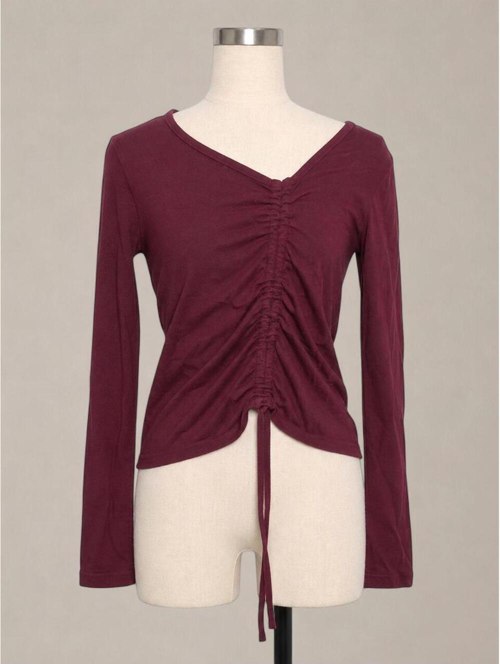Cotton On Burgundy Ruched Drawstring Long Sleeve Top – Size Small